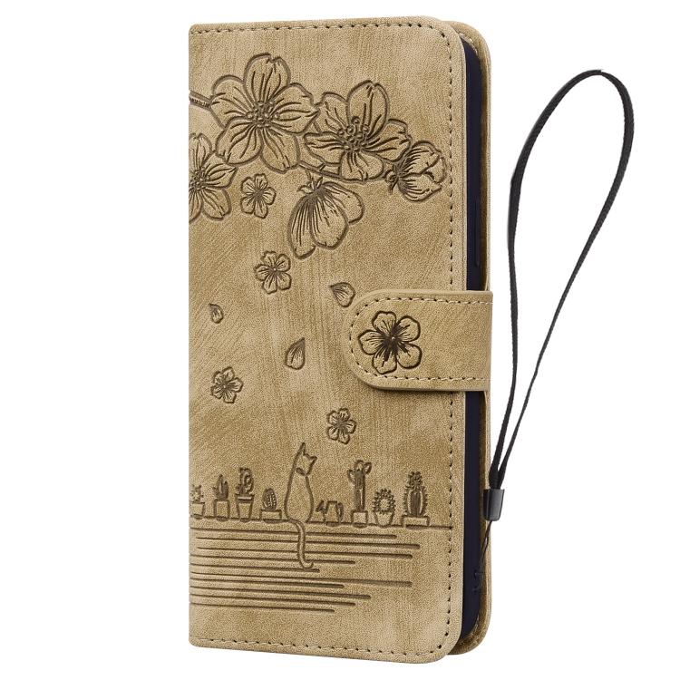 For Samsung Galaxy A37 5G Cartoon Sakura Cat Embossed Leather Phone Case