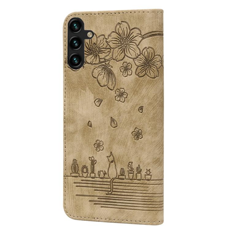 For Samsung Galaxy A37 5G Cartoon Sakura Cat Embossed Leather Phone Case