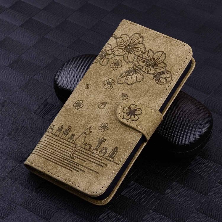 For Samsung Galaxy A37 5G Cartoon Sakura Cat Embossed Leather Phone Case