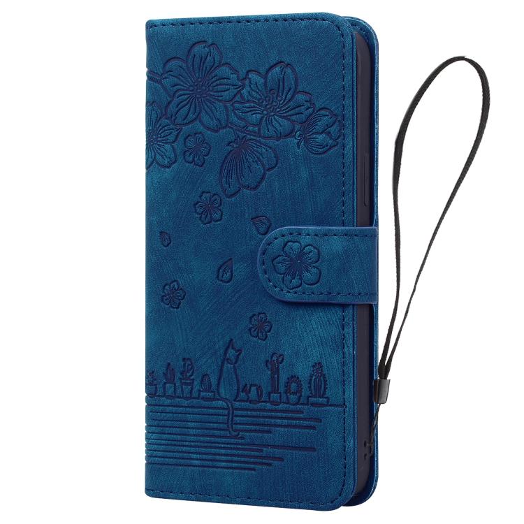 For Samsung Galaxy A37 5G Cartoon Sakura Cat Embossed Leather Phone Case