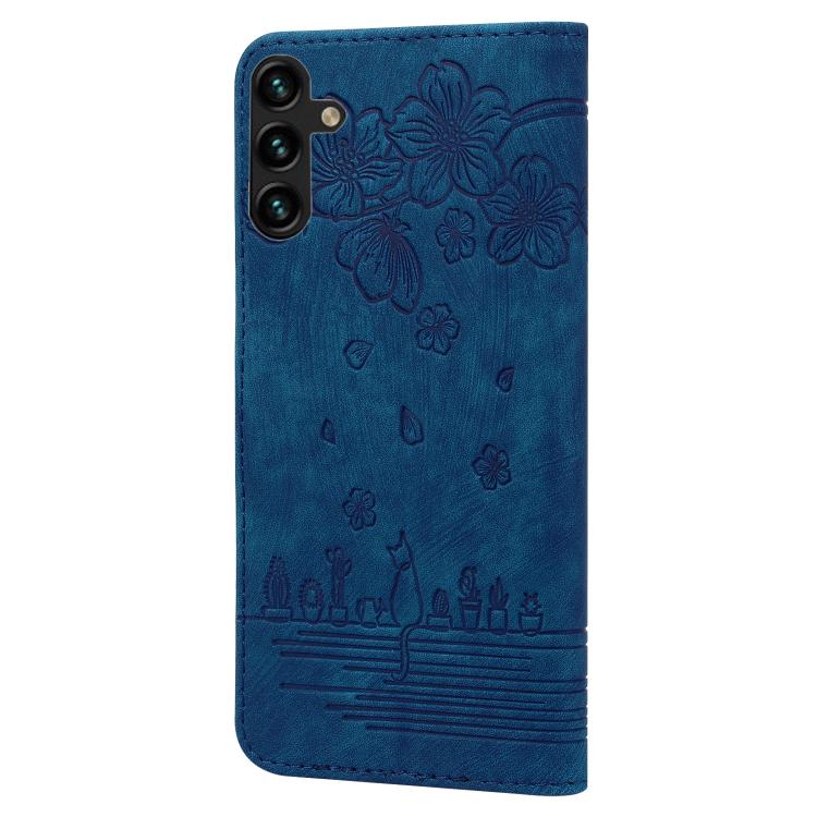 For Samsung Galaxy A37 5G Cartoon Sakura Cat Embossed Leather Phone Case