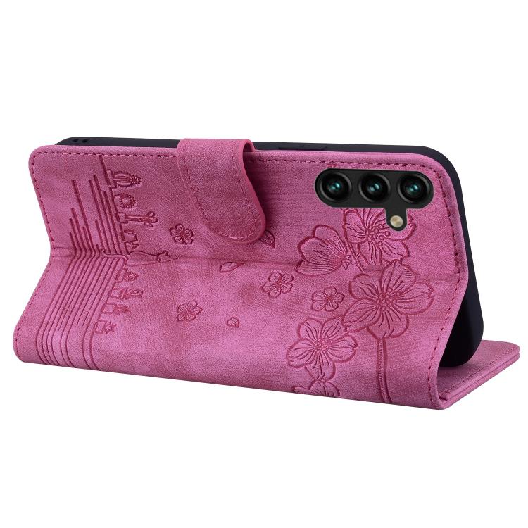 For Samsung Galaxy A37 5G Cartoon Sakura Cat Embossed Leather Phone Case