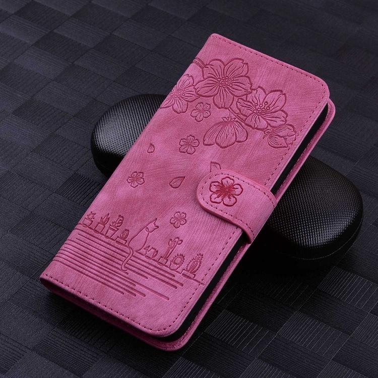 For Samsung Galaxy A37 5G Cartoon Sakura Cat Embossed Leather Phone Case