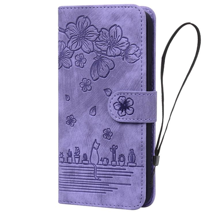 For Samsung Galaxy A37 5G Cartoon Sakura Cat Embossed Leather Phone Case