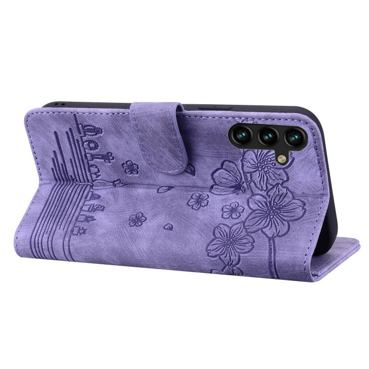 For Samsung Galaxy A37 5G Cartoon Sakura Cat Embossed Leather Phone Case