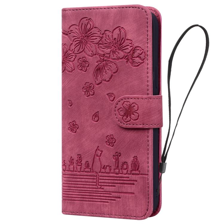 For Samsung Galaxy A37 5G Cartoon Sakura Cat Embossed Leather Phone Case