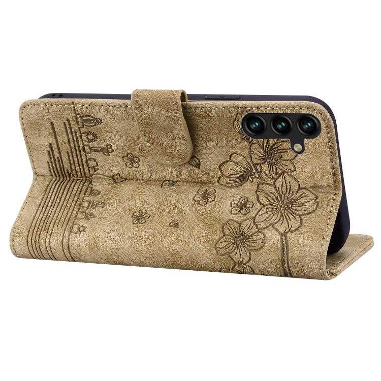 For Samsung Galaxy A57 5G Cartoon Sakura Cat Embossed Leather Phone Case