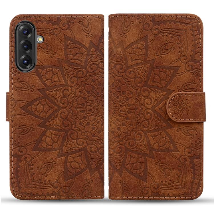 For Samsung Galaxy A36 / A56 Mandala Embossed Dual-Fold Calf Leather Phone Case