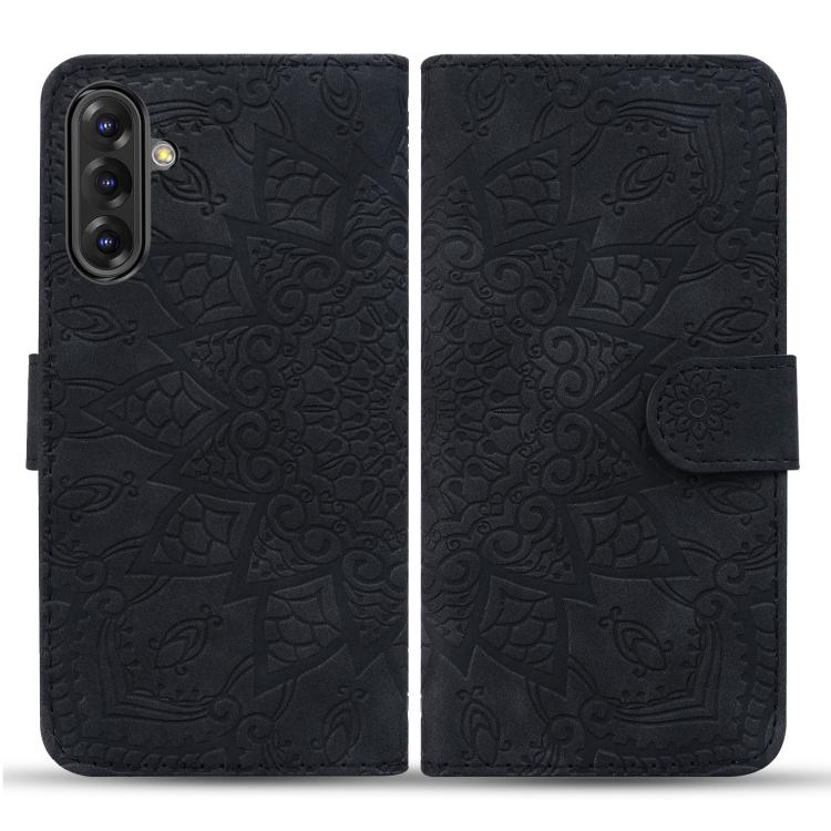 For Samsung Galaxy A36 / A56 Mandala Embossed Dual-Fold Calf Leather Phone Case