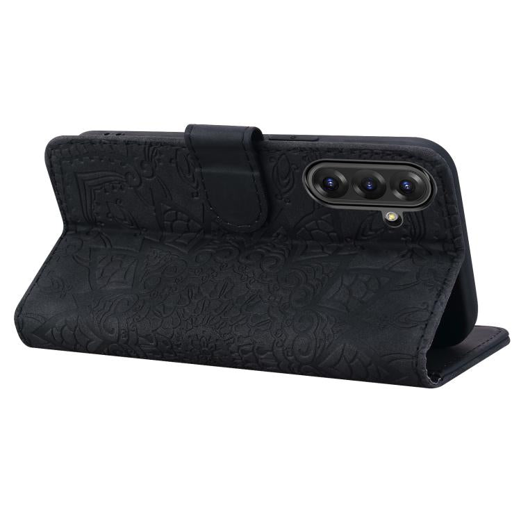 For Samsung Galaxy A36 / A56 Mandala Embossed Dual-Fold Calf Leather Phone Case