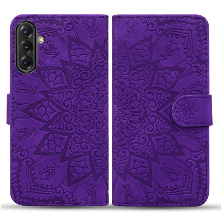 For Samsung Galaxy A36 / A56 Mandala Embossed Dual-Fold Calf Leather Phone Case