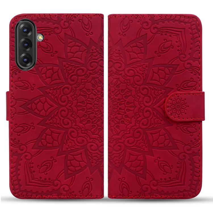For Samsung Galaxy A36 / A56 Mandala Embossed Dual-Fold Calf Leather Phone Case