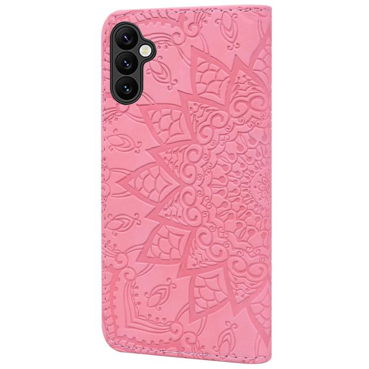 For Samsung Galaxy A37 5G Mandala Embossed Dual-Fold Calf Leather Phone Case