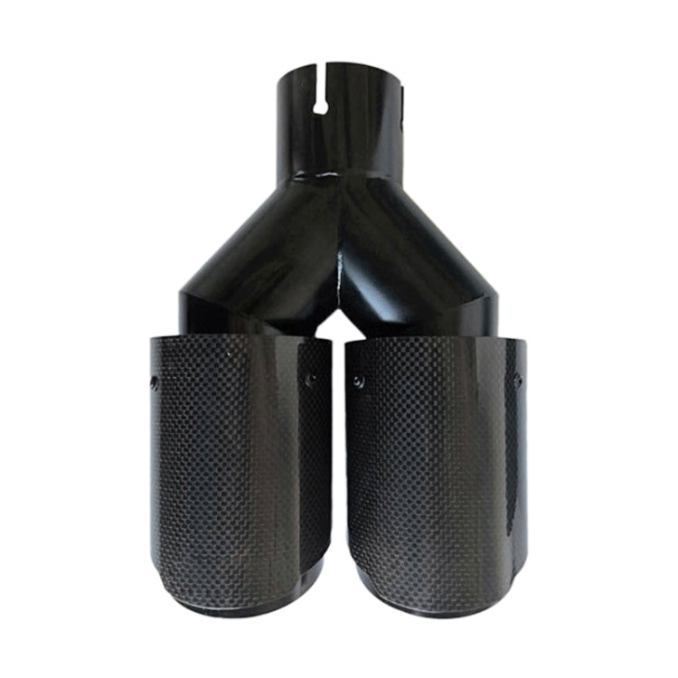 Car Glossy Equal Length Type Y-type Double Outlets Carbon Fiber Exhaust Pipe Tail Throat, Air Inlet Diameter:54mm