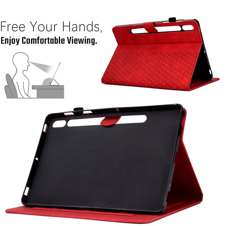 For Samsung Galaxy S10 FE+ Rhombus Embossed Leather Smart Tablet Case