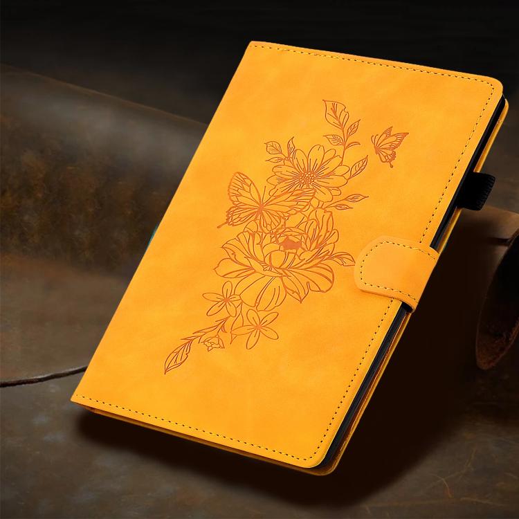 For Samsung Galaxy Tab S10 FE+ Peony Butterfly Embossed Leather Smart Tablet Case