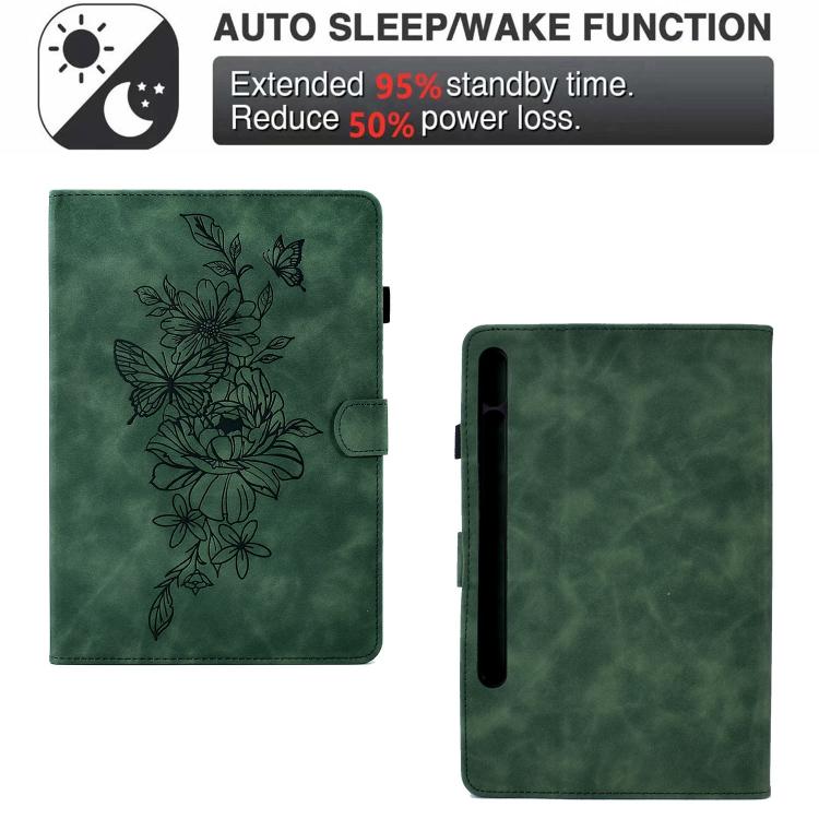 For Samsung Galaxy Tab S10 FE+ Peony Butterfly Embossed Leather Smart Tablet Case
