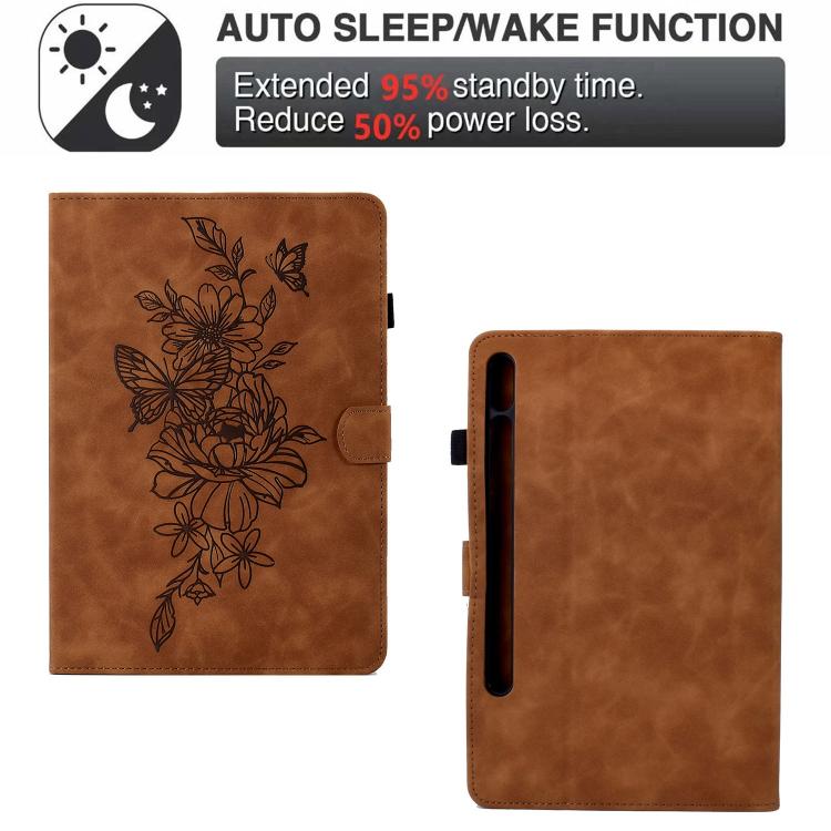 For Samsung Galaxy Tab S10 FE+ Peony Butterfly Embossed Leather Smart Tablet Case