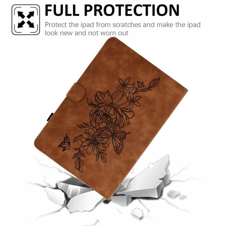 For Samsung Galaxy Tab S10 FE+ Peony Butterfly Embossed Leather Smart Tablet Case
