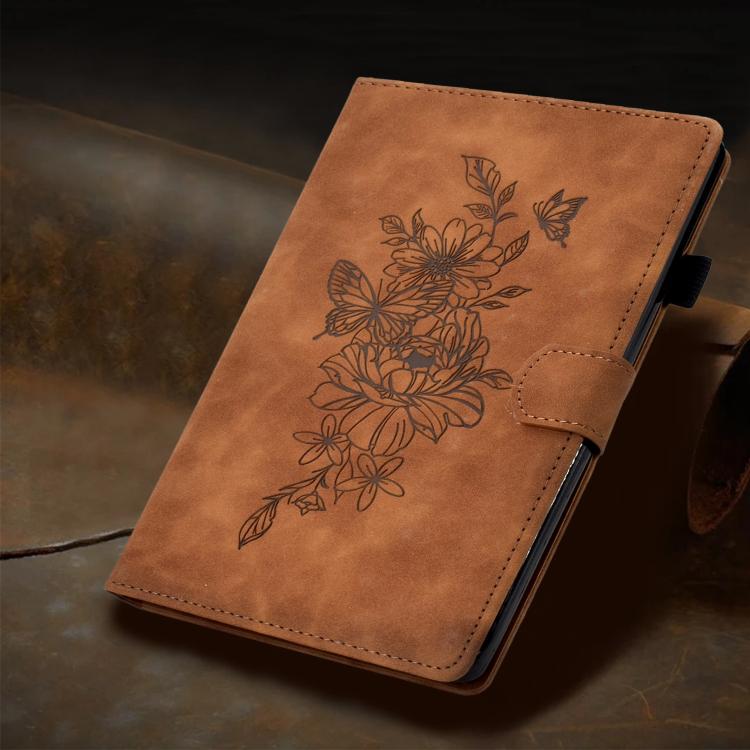 For Samsung Galaxy Tab S10 FE+ Peony Butterfly Embossed Leather Smart Tablet Case