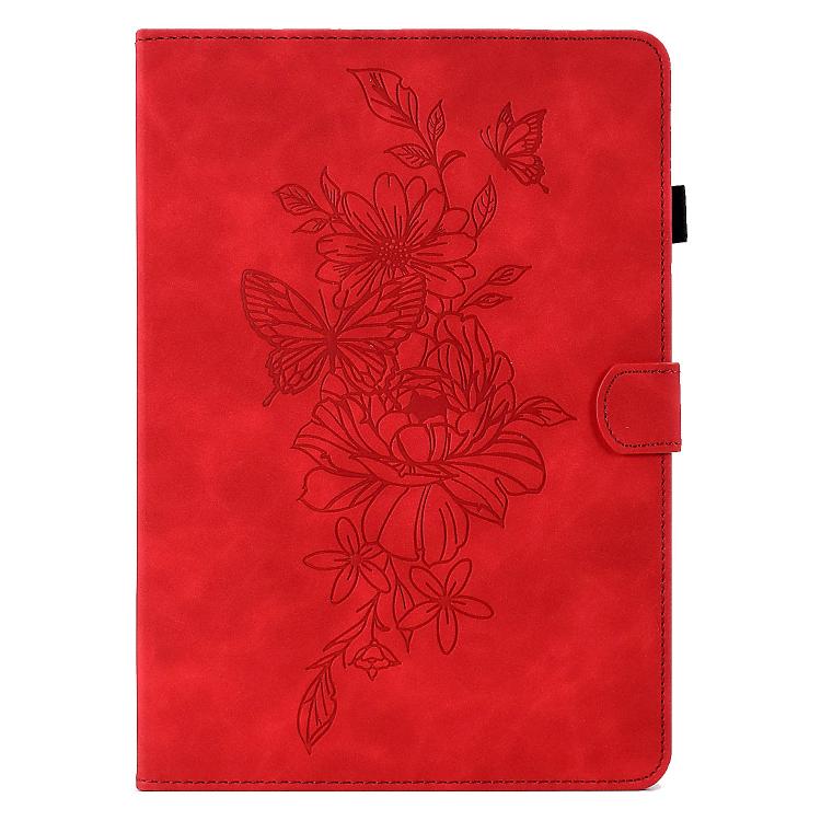 For Samsung Galaxy Tab S10 FE+ Peony Butterfly Embossed Leather Smart Tablet Case