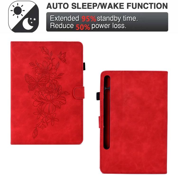 For Samsung Galaxy Tab S10 FE+ Peony Butterfly Embossed Leather Smart Tablet Case