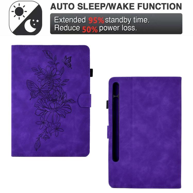 For Samsung Galaxy Tab S10 FE+ Peony Butterfly Embossed Leather Smart Tablet Case