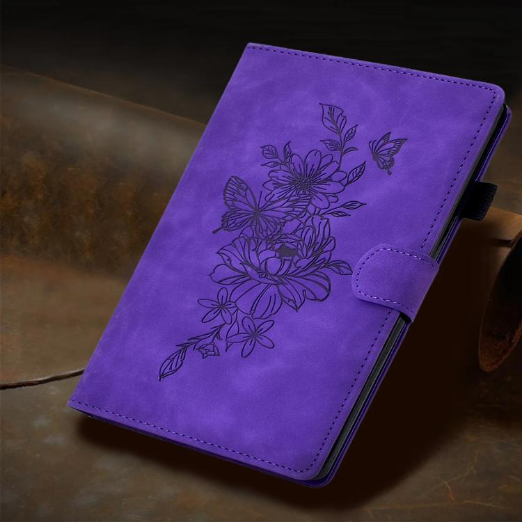 For Samsung Galaxy Tab S10 FE+ Peony Butterfly Embossed Leather Smart Tablet Case
