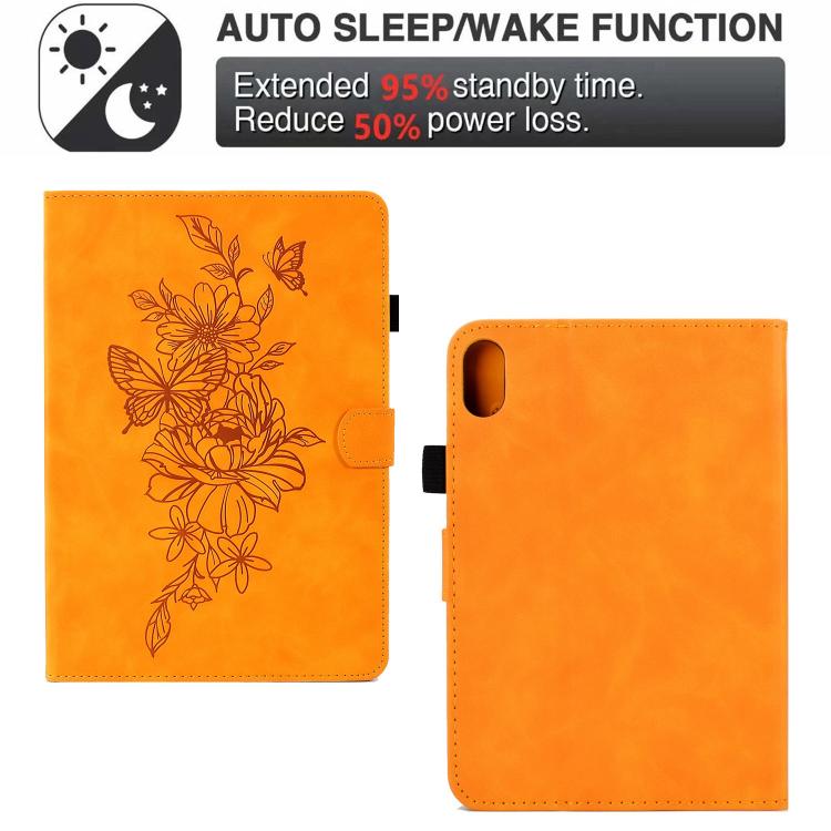 For Samsung Galaxy Tab S11 Peony Butterfly Embossed Leather Smart Tablet Case