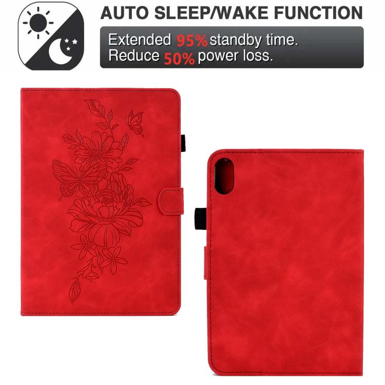 For Samsung Galaxy Tab S11 Peony Butterfly Embossed Leather Smart Tablet Case