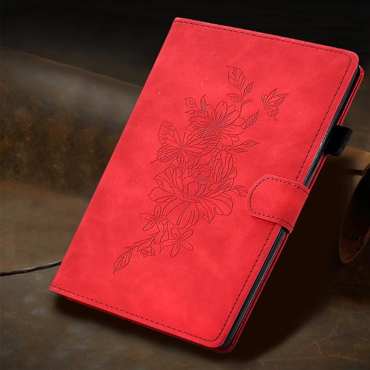 For Samsung Galaxy Tab S11 Peony Butterfly Embossed Leather Smart Tablet Case
