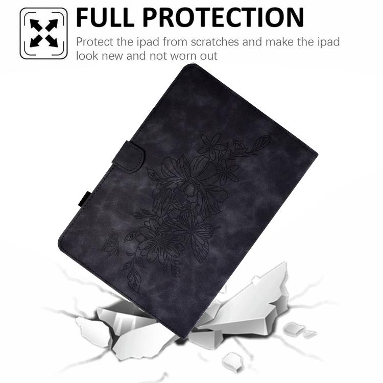 For Samsung Galaxy Tab S11 Peony Butterfly Embossed Leather Smart Tablet Case