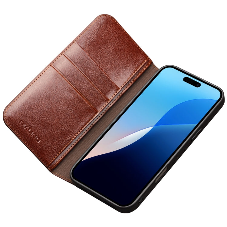 For iPhone 16 QIALINO Classic Genuine Leather Phone Case