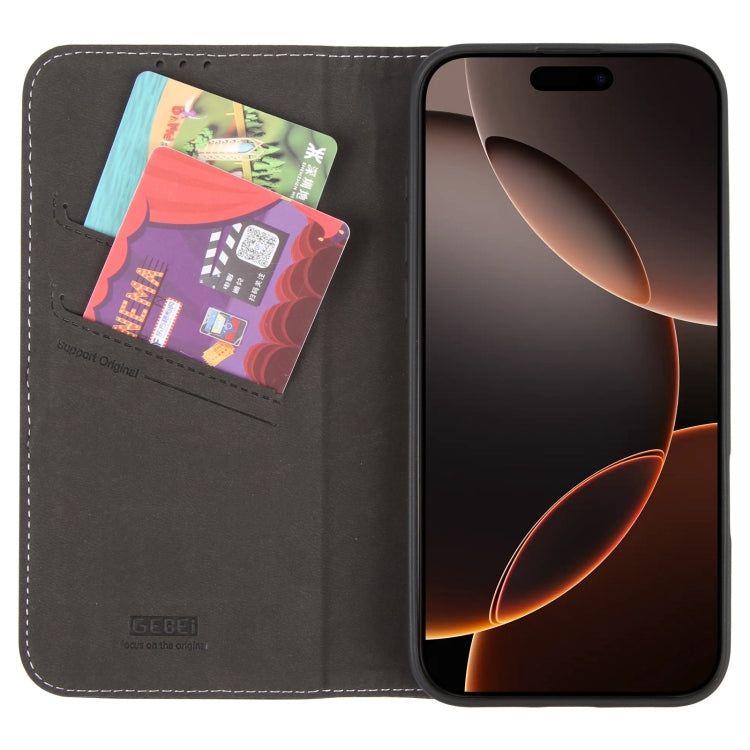 For iPhone 16 Pro GEBEI Top-grain Horizontal Flip Leather Phone Case
