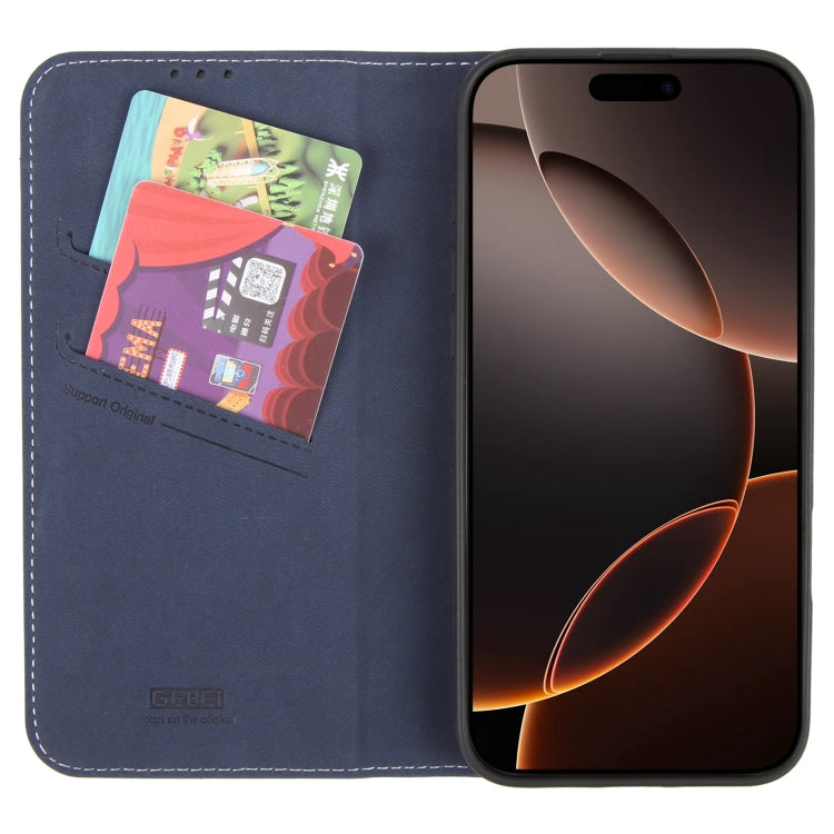 For iPhone 16 Pro GEBEI Top-grain Horizontal Flip Leather Phone Case