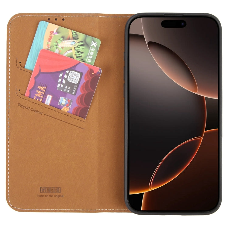 For iPhone 16 Pro GEBEI Top-grain Horizontal Flip Leather Phone Case