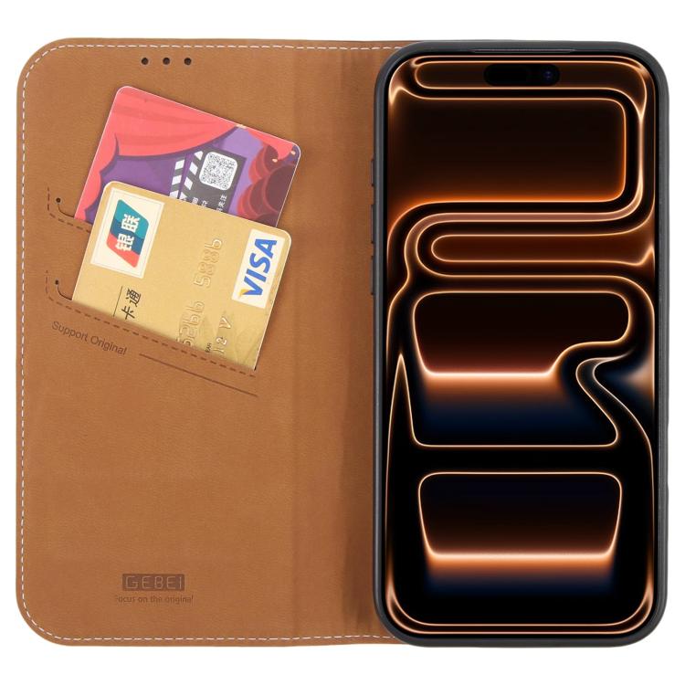 For iPhone 17 Pro GEBEI Top-grain Horizontal Flip Leather Phone Case