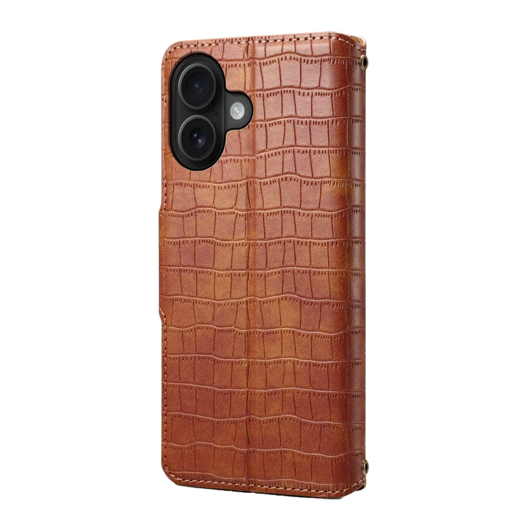 For iPhone 16 Denior Crocodile Texture Oil Edge Leather Phone Case