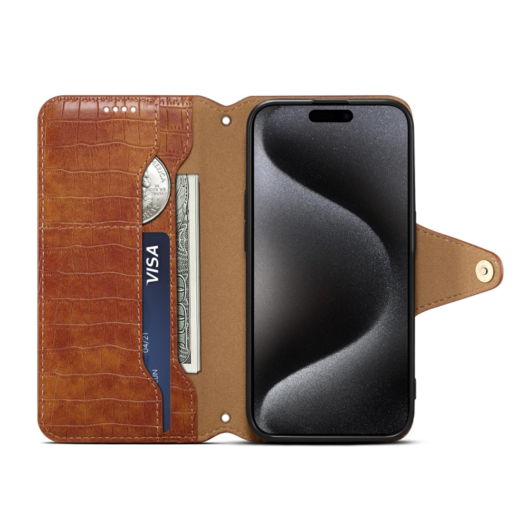 For iPhone 16 Denior Crocodile Texture Oil Edge Leather Phone Case