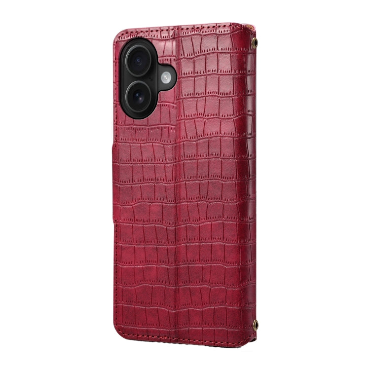 For iPhone 16 Denior Crocodile Texture Oil Edge Leather Phone Case