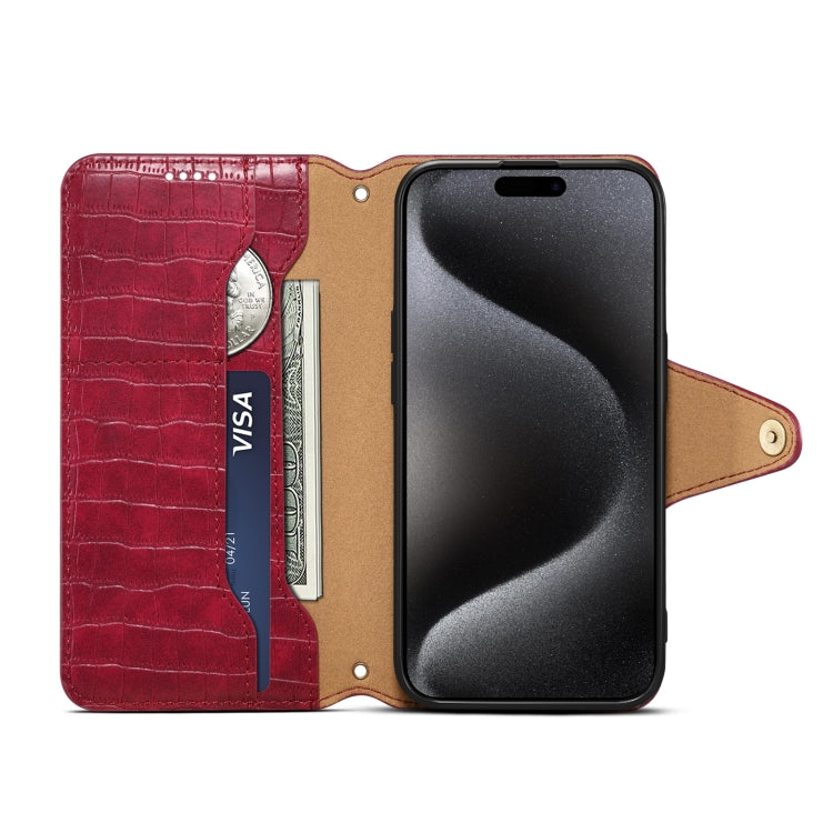 For iPhone 16 Denior Crocodile Texture Oil Edge Leather Phone Case