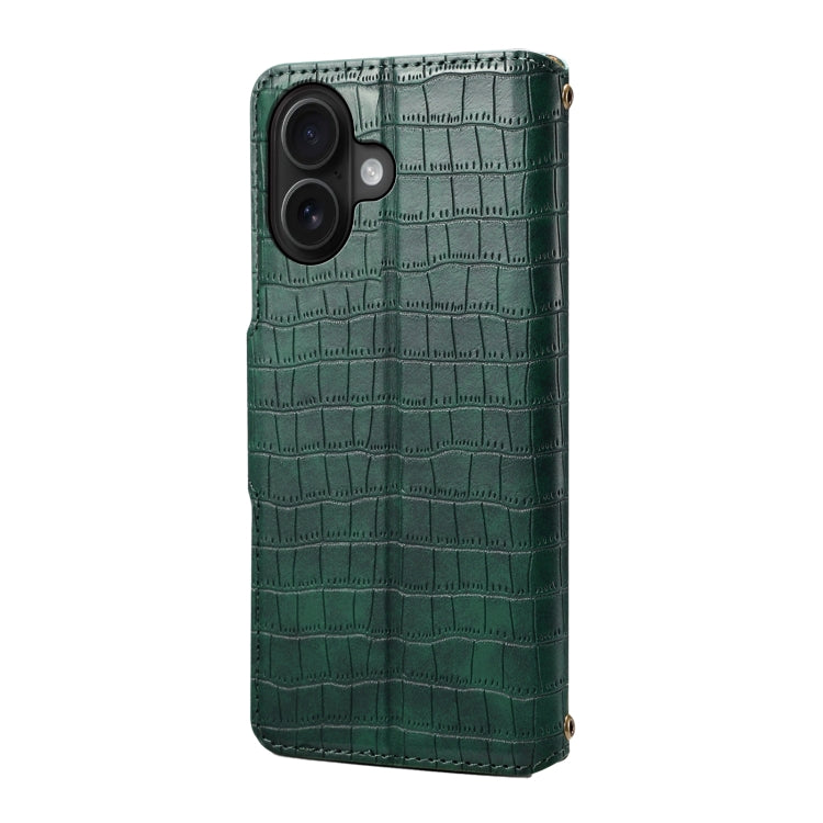 For iPhone 16 Denior Crocodile Texture Oil Edge Leather Phone Case