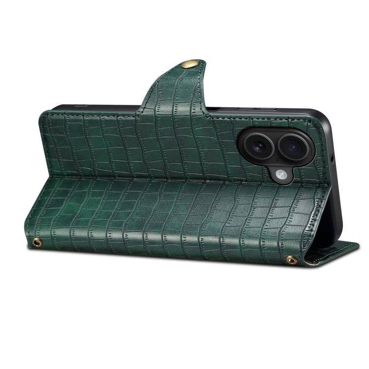 For iPhone 16 Denior Crocodile Texture Oil Edge Leather Phone Case