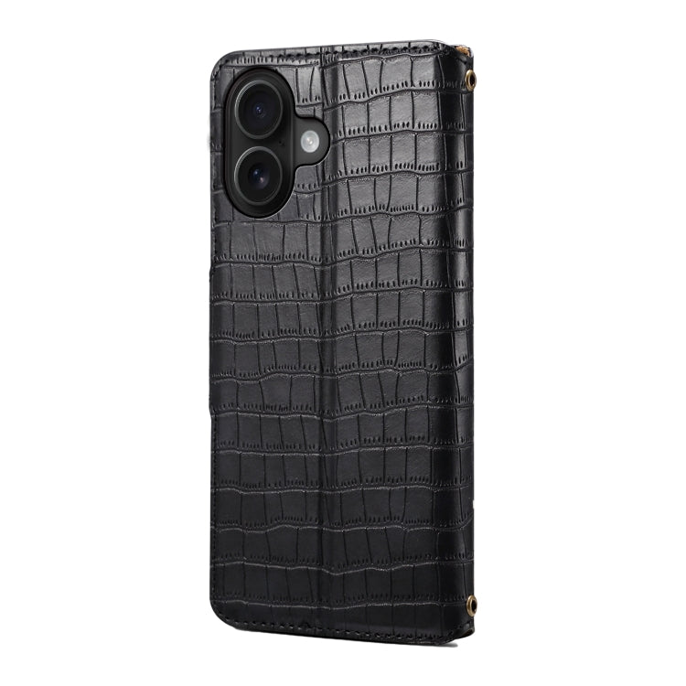 For iPhone 16 Denior Crocodile Texture Oil Edge Leather Phone Case