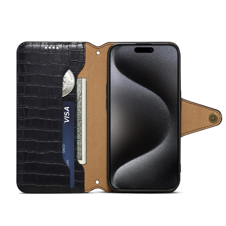 For iPhone 16 Denior Crocodile Texture Oil Edge Leather Phone Case
