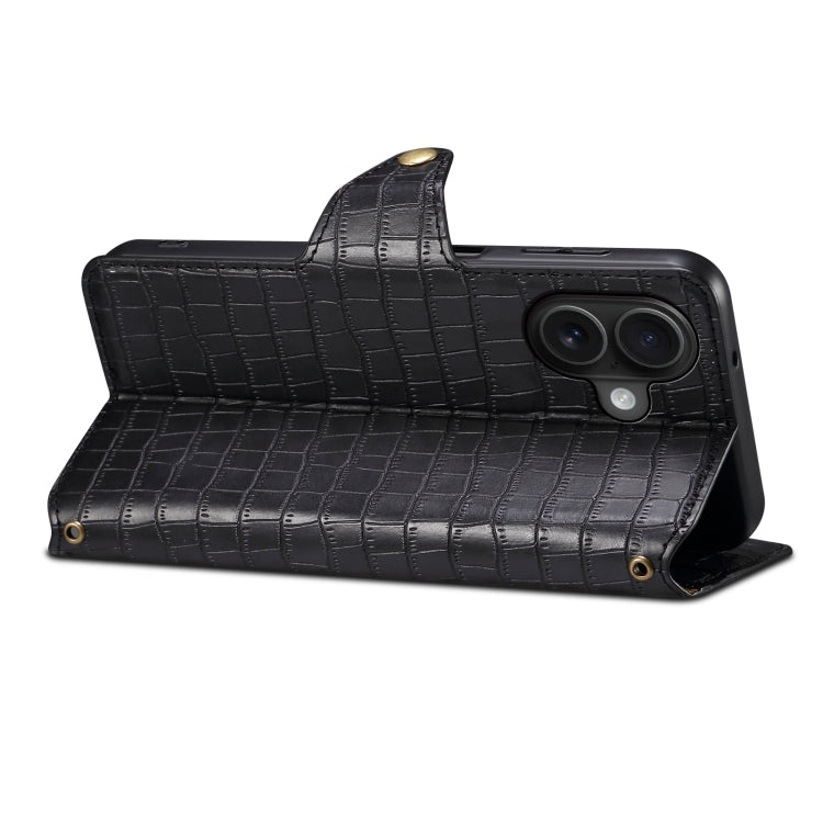 For iPhone 16 Denior Crocodile Texture Oil Edge Leather Phone Case