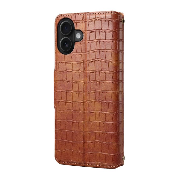 For iPhone 16 Plus Denior Crocodile Texture Oil Edge Leather Phone Case