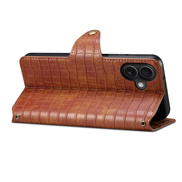 For iPhone 16 Plus Denior Crocodile Texture Oil Edge Leather Phone Case