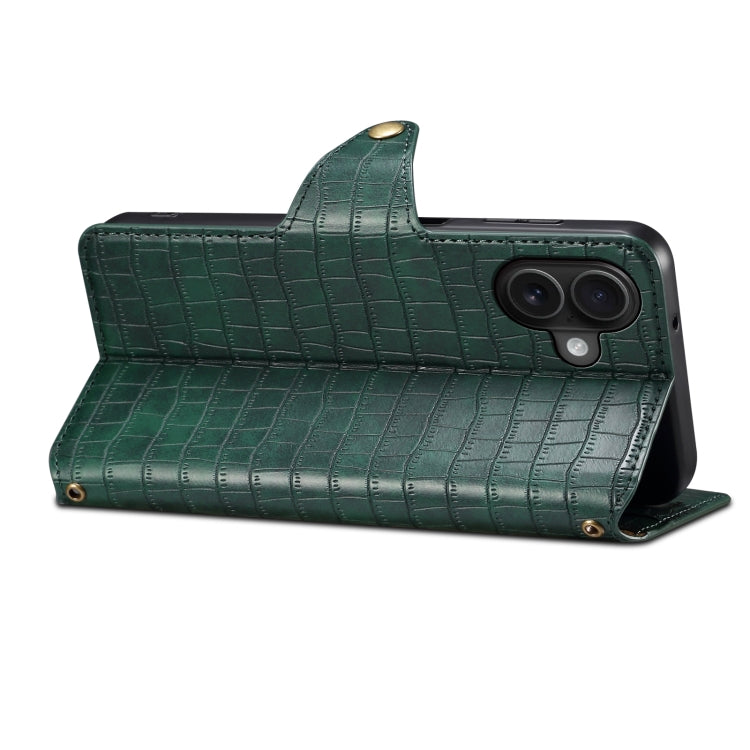 For iPhone 16 Plus Denior Crocodile Texture Oil Edge Leather Phone Case