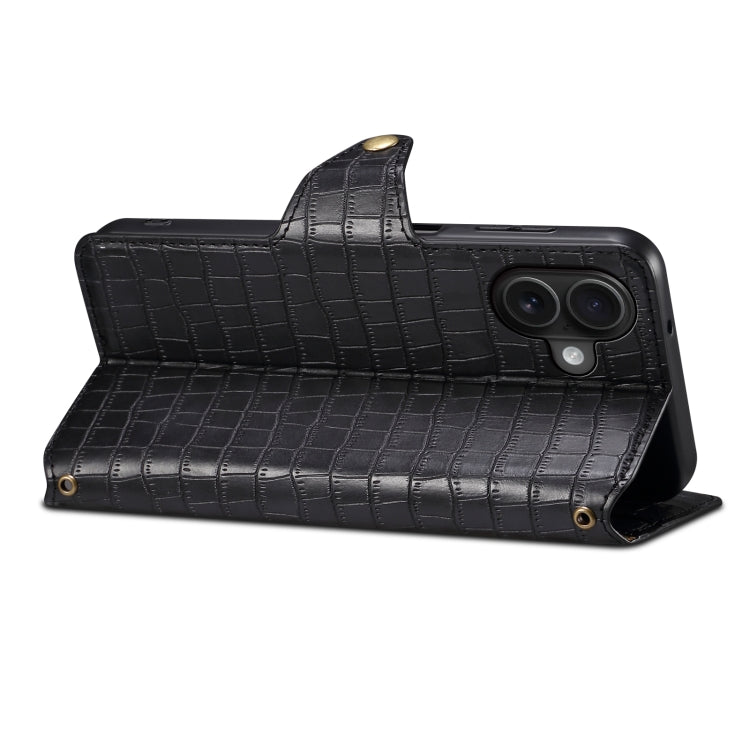 For iPhone 16 Plus Denior Crocodile Texture Oil Edge Leather Phone Case